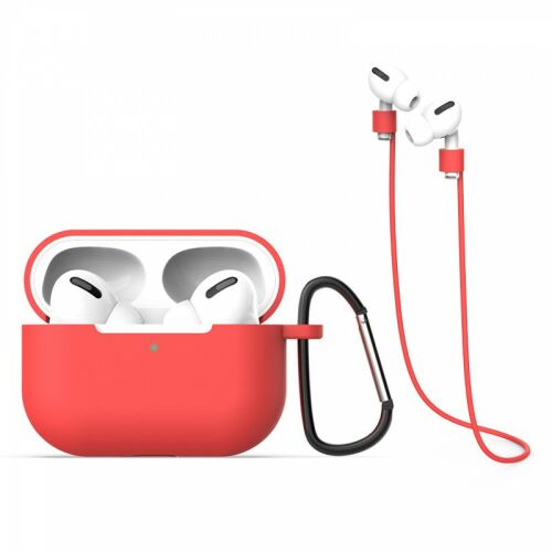 Cellect Apple AirPods Pro red silicone case with lanyard and carabiner