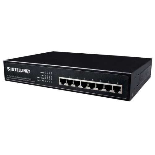 Intellinet 560641 8 portos asztali Gigabit Switch, fekete, elülső nézet