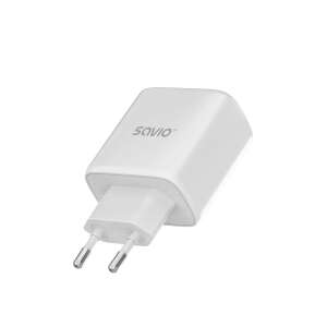 Savio LA-06 30W USB-A and USB-C Wall Charger, White - Savio