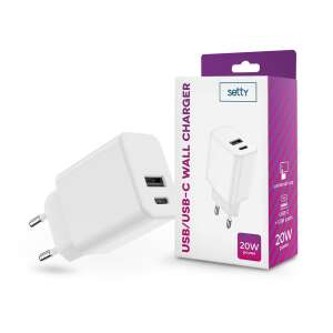 Încărcător de perete Setty TF-0121 20W USB-C și USB-A, alb - Adaptoare de rețea