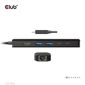 Club 3D CSV-1596 USB Gen1 Type-C 6 az 1-ben hub HDMI™8K30Hz-4K120Hz, 2xUSB Type-A, RJ45 és 2xUSB Type-C, 100 watt adat- és PD töltéssel - Club3D