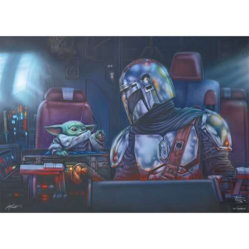 A Mandalóri és Grogu (Baby Yoda) a Star Wars: A Mandalóri sorozatból, egy jelenetben ábrázolva a sorozatból - Schmidt