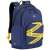 Side view of the RivaCase Erebus 15.6 inch blue laptop backpack with yellow danger tape design