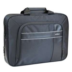 Addison Cornell 14.1 inch laptop bag, black, front view, showing the brand logo - Addison