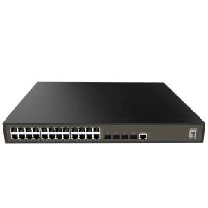 LevelOne GEL-2871 Gigabit Switch front view with 24 RJ45 ports and 4 SFP slots - Switch