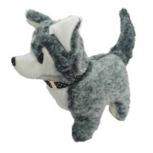 Husky kutya, elemes, sétáló, puha plüss borítással, hanggal, Szürke-fehér