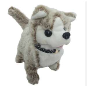 Husky kutya, elemes, sétáló, puha plüss borítással, hanggal, Barna - fehér