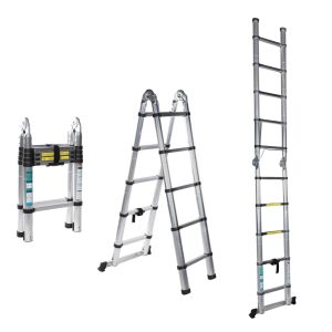 Detoolz Teleszkópos Alumínium Létra - Dupla - 10 Lépcsős, Összecsukott, A-alakú és Kinyitott Nézetek - Létra és fellépő