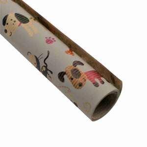 Kraft Vintage csomagolópapír tekercs aranyos kutyákkal és macskákkal - Csomagolópapír