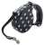 Black and white polka dot retractable dog leash with a 5 meter length and 15kg weight capacity