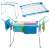 White and blue folding clothes drying rack with clothes drying on it