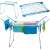 White and blue folding clothes drying rack with clothes drying on it