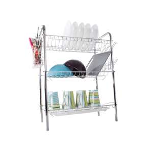 Praktikus three-tier dish rack with dishes, bowls, cups, and cutlery - Dish Rack