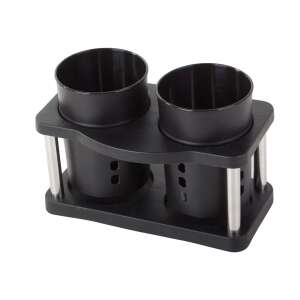 Black cutlery holder with two compartments and drainage holes - Cutlery holder
