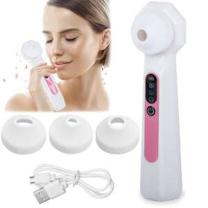 DermaClean pore vacuum in use, with attachments and USB cable - Facial care device