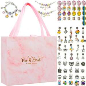 Kruzzel brand bracelet making kit with pink gift box, colorful beads and charms - Kruzzel