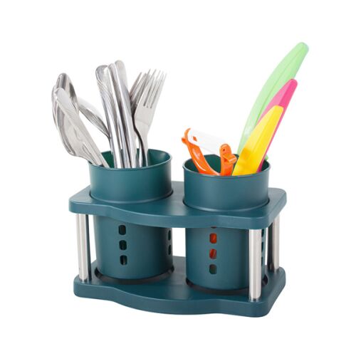 Praktikus green two-compartment cutlery holder with cutlery
