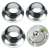 3 pack of replacement pot lid knobs, stainless steel with black heat resistant handles, close up