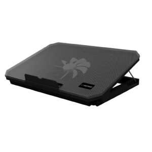 Esperanza EA141 Samum Notebook Cooling Pad, black laptop cooling pad with fan, angled view - Esperanza