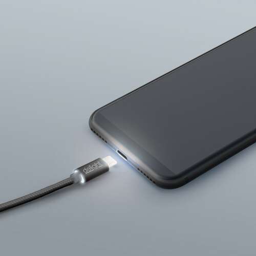 Delight Micro USB LED charging cable connected to a smartphone