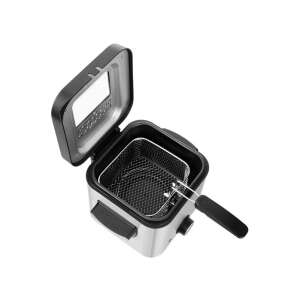 Фритюрник Sencor SFR 6200SS с отворен капак, показващ коша и вътрешността на фритюрника - Мелница за масло