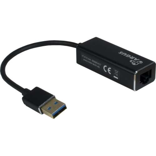 Inter-Tech Argus IT-810 Adapter USB Gigabit Ethernet, czarny, USB 3.0, złącze RJ-45