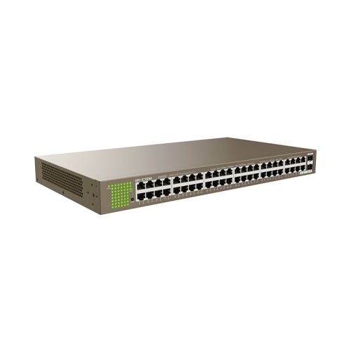 IP-COM G1050F 48-Port Gigabit Ethernet Unmanaged Switch, angled view