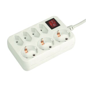 Distribuitor Home NV 17/WH, 1,5 m, cablu H05VV-F 3G1,0 mm2, cu comutator, design IP20, 3 contacte de protectie si 4 prize euro, max. 3500W, alb