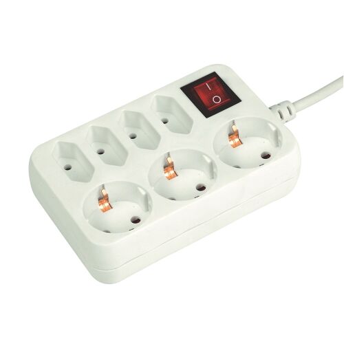 Distribuitor Home NV 17/WH, 1,5 m, cablu H05VV-F 3G1,0 mm2, cu comutator, design IP20, 3 contacte de protectie si 4 prize euro, max. 3500W, alb