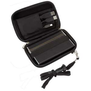 RivaCase 9101 Davos (PU) HDD/GPS Case Black, open view, showing internal compartments and strap - Phone, HDD, and GPS Case