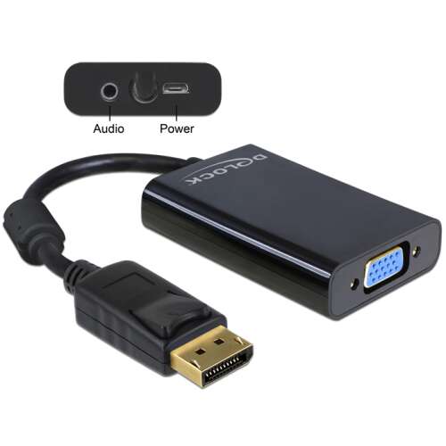 Adapter DeLock DisplayPort do VGA z dźwiękiem i zasilaniem, czarny
