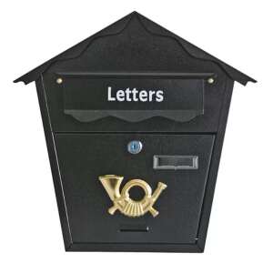 STR Nestor moderne Metallbriefkasten in Schwarz mit goldenem Horn - Briefkästen