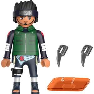 Figurină Playmobil Naruto Asuma, jachetă verde, pantaloni negri, bandă pentru cap, două cuțite, suport portocaliu - Jocuri creative și de construcție