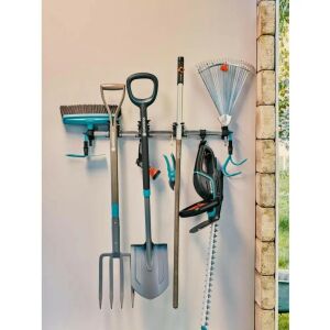 Gardena Tool Rack Plus with garden tools: shovel, rake, hedge trimmer - Gardena