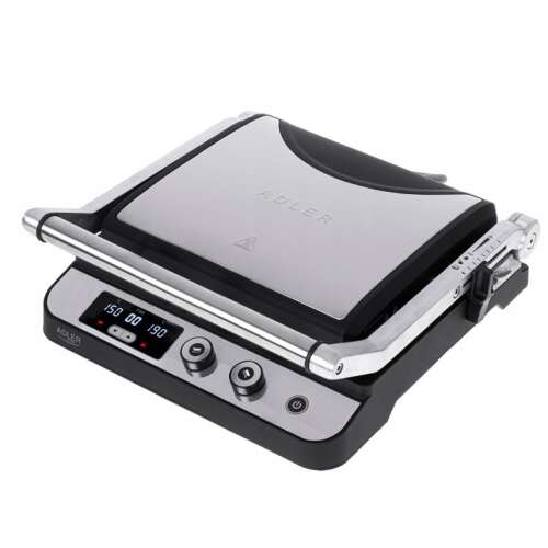 Adler AD 3059 electric grill, black and silver, angled view