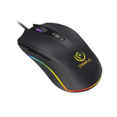 Rebeltec PREDATOR USB Gaming Egér - Fekete, vezetékes egér RGB világítással, 7 gomb, 6400 DPI, SUNPLUS 190 érzékelő
