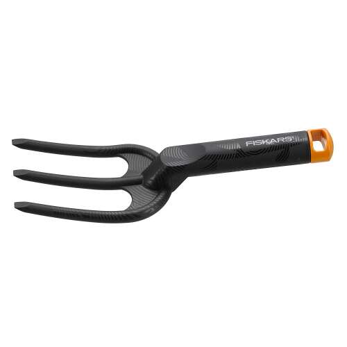 Fiskars Solid planting fork, black with orange handle, for planting and weeding