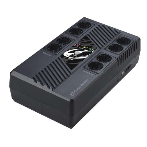 PowerWalker VI 800 MS FR 800VA / 480W Vonalinteraktív UPS, fekete, ferde nézet - Szünetmentes tápegység