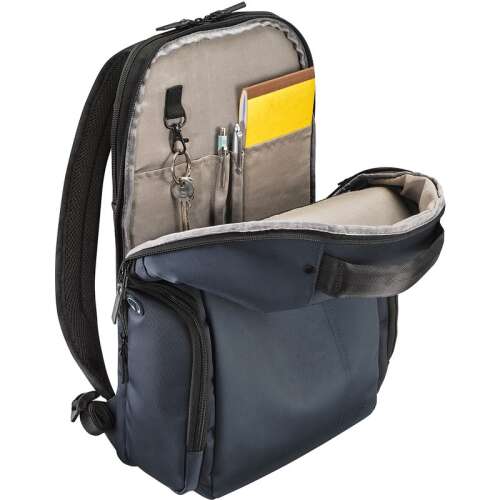 Batoh na notebook Mobilis Executive 14-16 palcov, modrý, otvorený pohľad na priehradky a vrecká