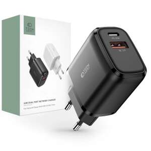 Încărcător de rețea TECH-PROTECT C20W cu două porturi, USB și USB-C, 20W, negru - Tech-Protect