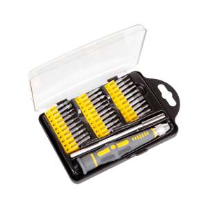 32 darabos precíziós csavarhúzó készlet mágneses csavarhúzó nyéllel és különféle bittel műanyag tokban - Rebel