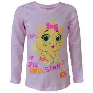 Розово 44 Cats тениска с дълъг ръкав за момичета, с Pilou котката и надпис 'Little Rockstar', идеална за феновете на анимационния филм 44 Cats - Бебе & Малко дете