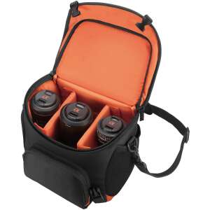 Sony SC8 fényképezőgép táska nyitott állapotban, a belső térrel, lencsékhez és a fényképezőgép vázához való rekeszekkel - Fényképezőgép táska & tok