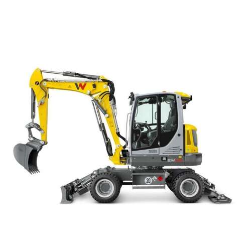 Siku Wacker Neuson EW65 wheeled excavator toy, 1:50 scale, yellow and grey