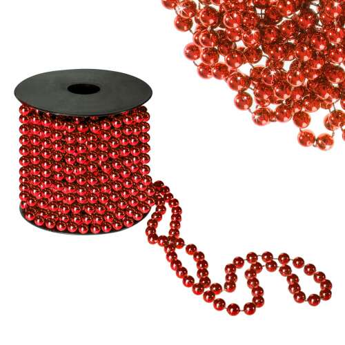 Red beaded garland, 10 meters long, 8 mm beads, Springos