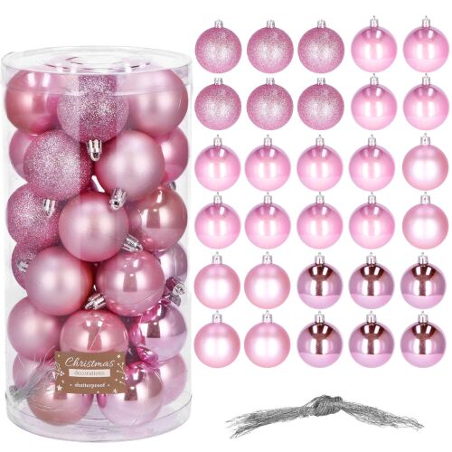 Set mit 30 rosa Springos-Weihnachtsbaumkugeln in durchsichtiger Röhre