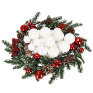 Springos white and red Christmas ornaments wreath - Springos