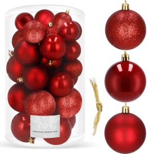 Springos 30-piece red Christmas ornament set in packaging - Christmas tree ornament