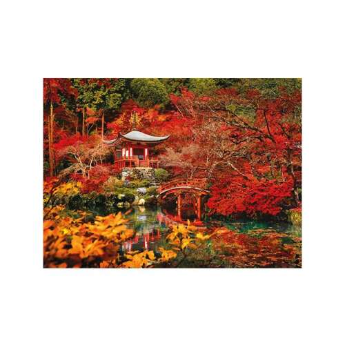 Puzzle Clementoni Mesés kelet cu 500 piese, cu o imagine frumoasă a unei grădini japoneze cu o pagodă roșie și un pod