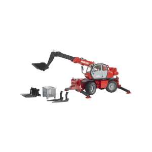 Jucărie Bruder Manitou MRT 2150 încărcător telescopic, roșu, cu găleată neagră și furci, scară 1:16 - Mașină de lucru pentru copii